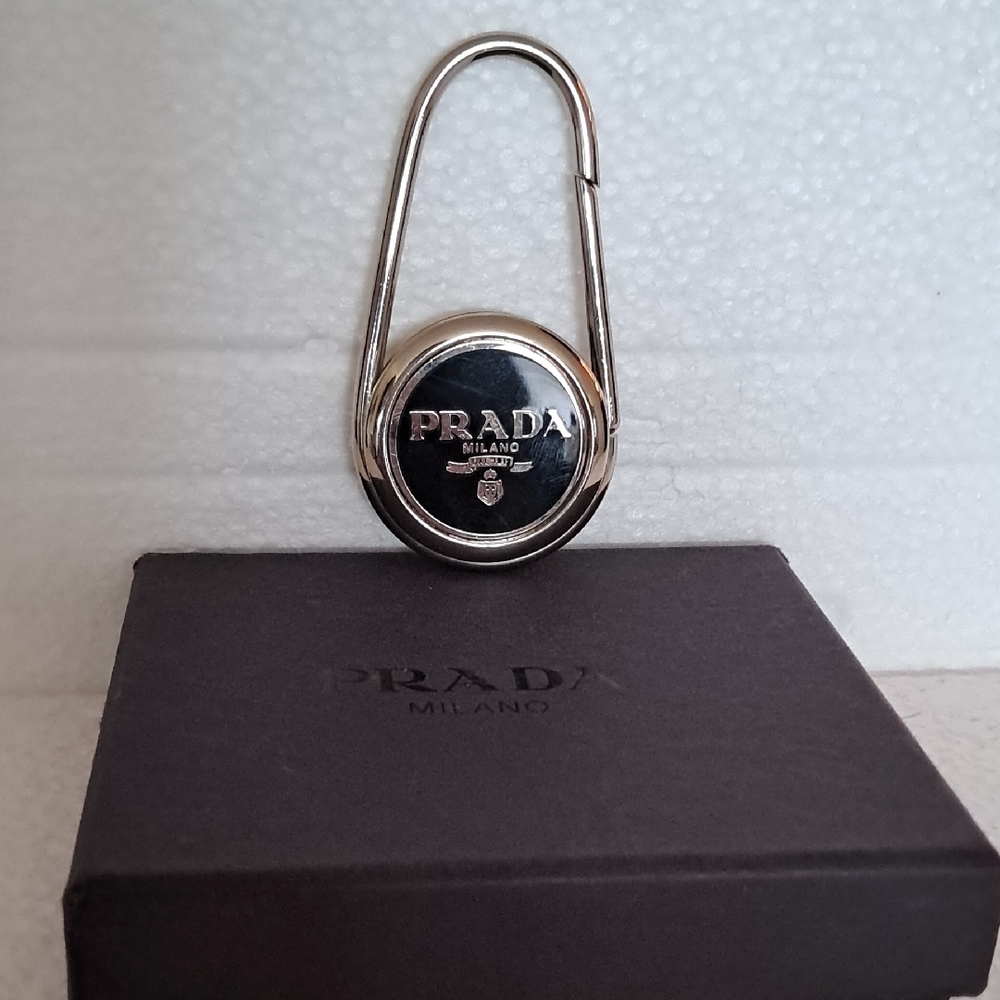 Prada Black and Silver Key Holder